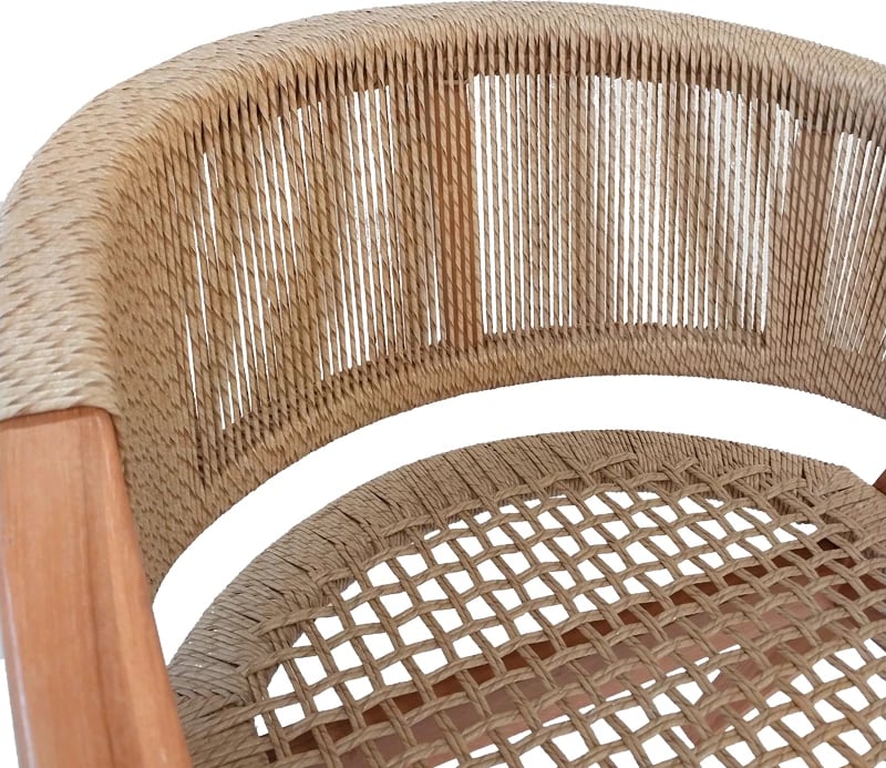 Karrige me krahë Wolly dru teak dhe litar pe, ngjyrë natyrale, 60x60x76cm