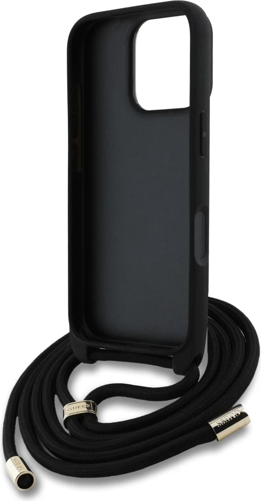 Mbështjellës Guess 4G Big Logo Cord Stap Crossbody për iPhone 16 Pro, e zezë