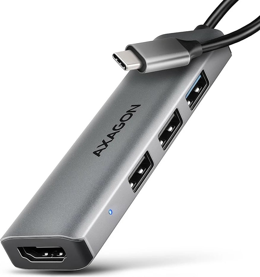Multiport USB hub AXAGON HMC-H3A 4in1, 5Gbps, 3x USB-A + HDMI 4K, metal, USB-C, Gri
