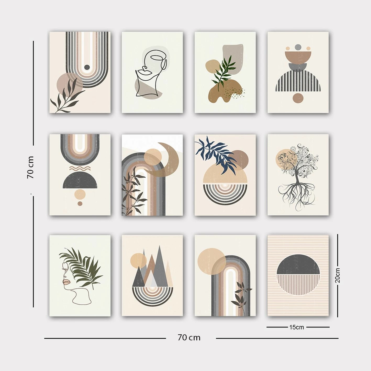 Piktura dekorative MDF, shumëngjyrëshe, set prej 12 copash, 12MDF15YS