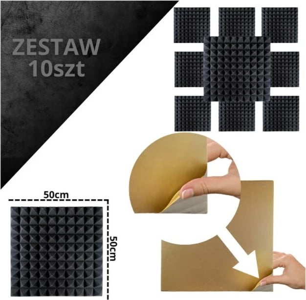 Panel akustik set prej 10 copë, i zi