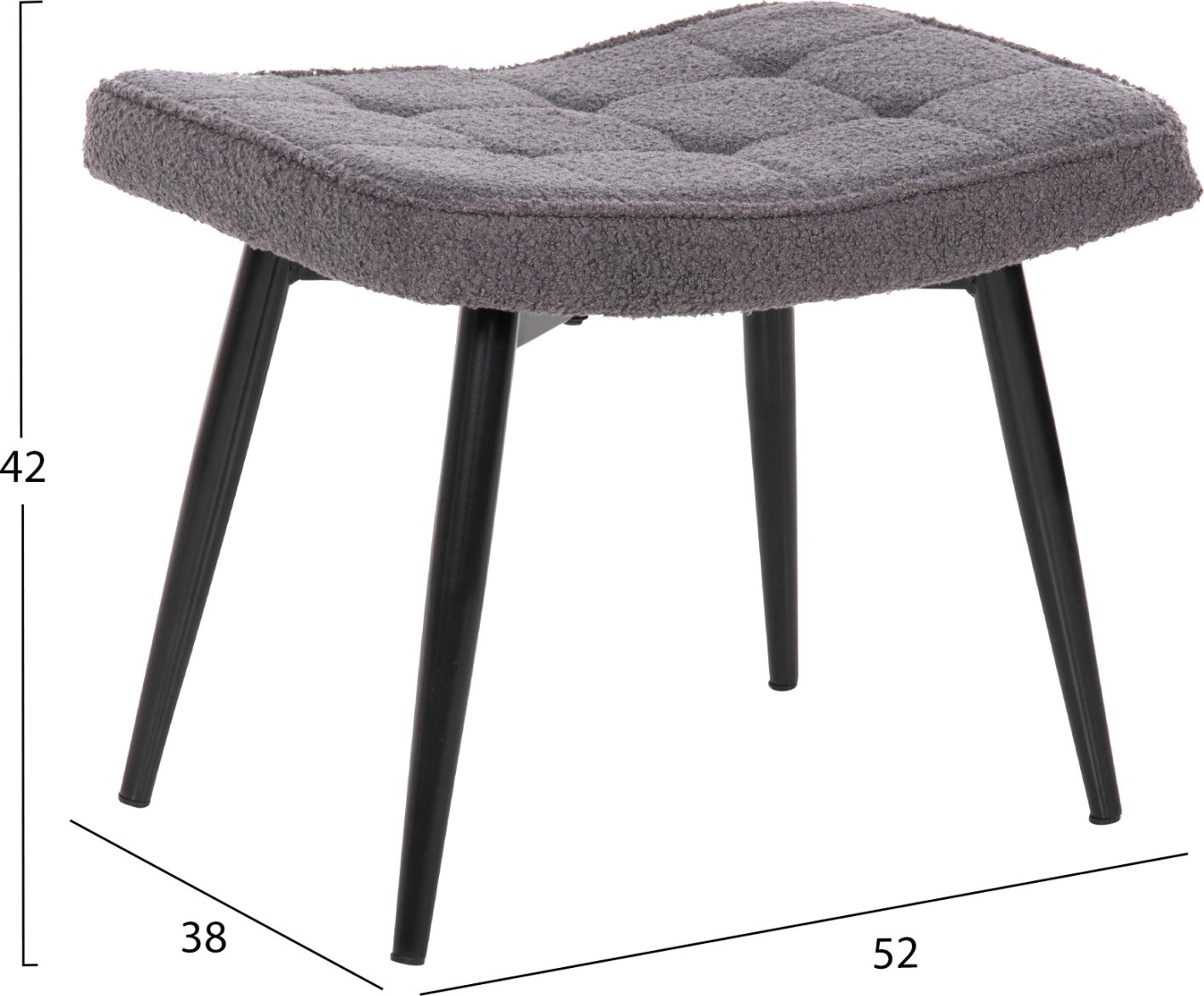 Fotelje CRAWLEY me tabure FH8918.21, pëlhurë boucle gri, këmbë metali të zeza, 70x74x105Hcm