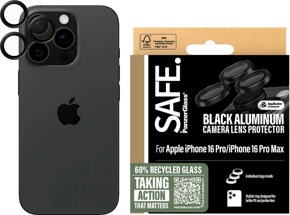 Mbështjellës kamerash PanzerGlass për iPhone 16 Pro, i zi