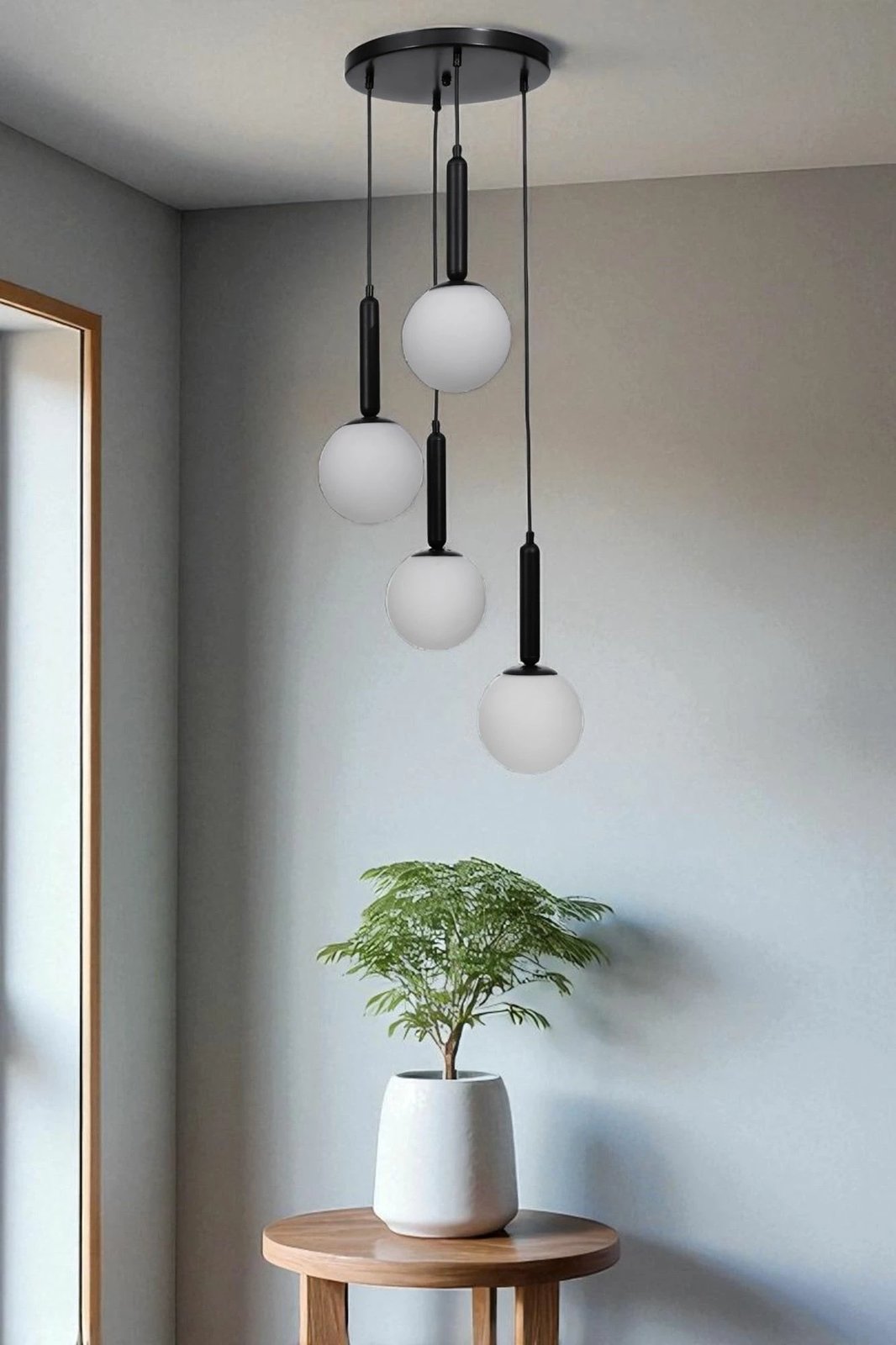 Llambadar Opviq, 9057-4, metal e xham, e bardhë dhe e zezë