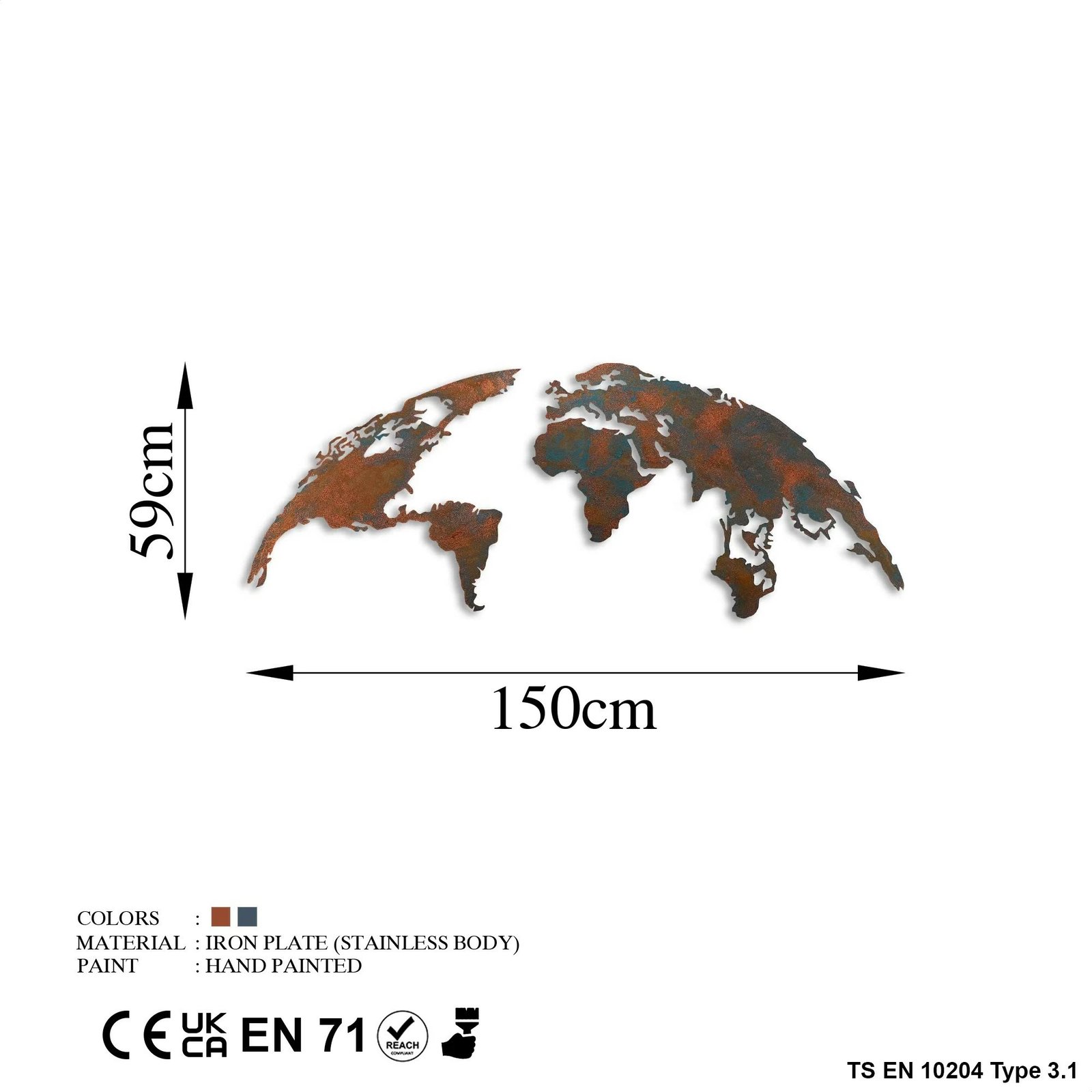 Aksesor dekorativ metalik për mur, hartë bote, madhësi mesatare - 2