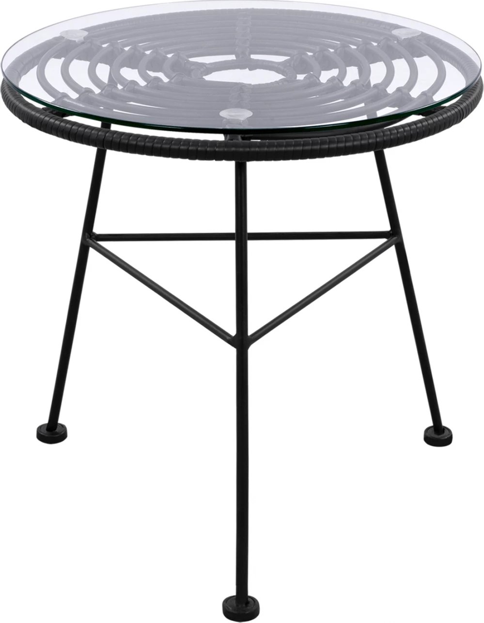 Tavolinë metalike Allegra me thurje, ngjyrë e zezë dhe xham, FH5459.02, 45x46cm