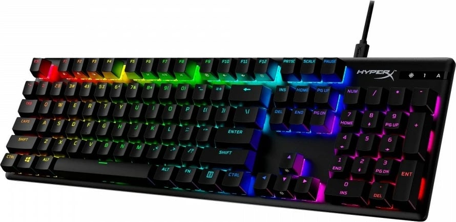Tastierë mekanike gaming HyperX Alloy Origins PBT HX Red 639N3AA#ABA me ndriçim RGB, QWERTY English (US), USB, kabllo e shkëputshme, e zezë