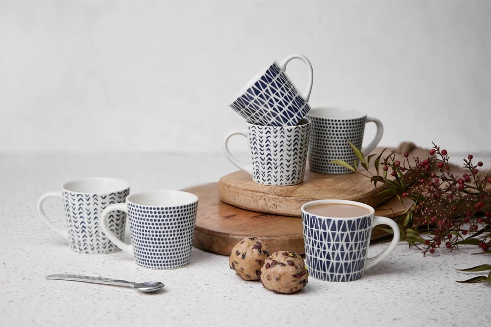 Set filxhanësh espresso, 6 copë, porcelan New Bone, bardhë-blu, 9.5x6.5x5cm