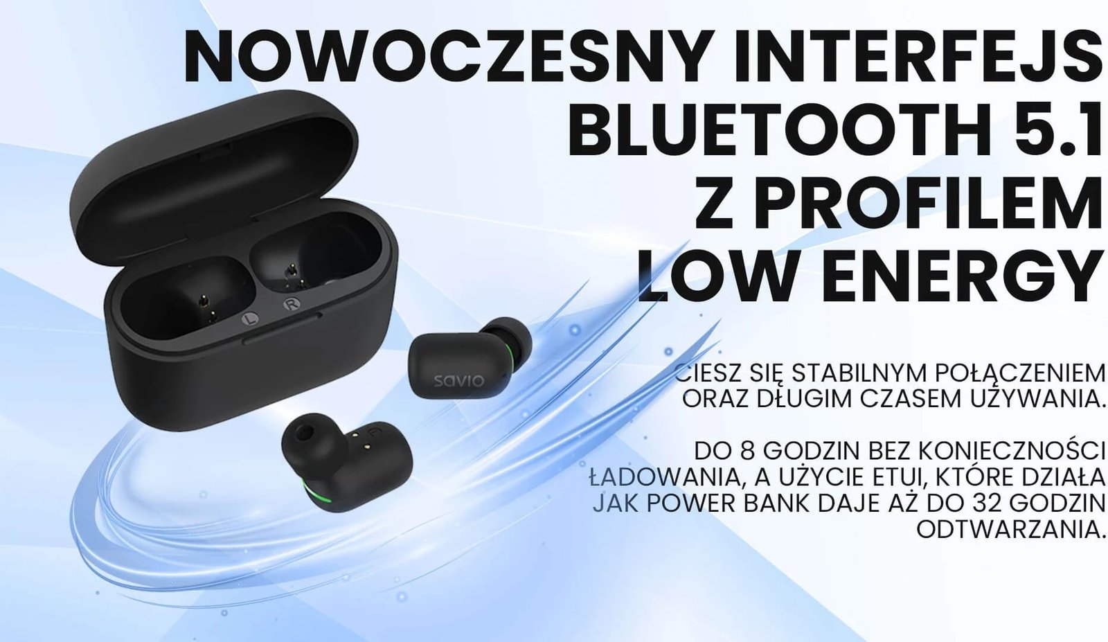 Kufje Wireless Savio TWS-09, Bluetooth, të Zeza