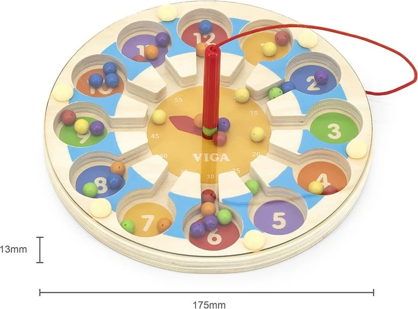 lodër edukative orë-labirint magnetike prej druri, Viga, me laps magnetik, 12 numra, për 18m+, 175x175x13 mm, shumëngjyrëshe