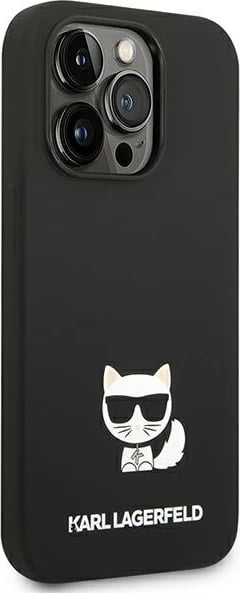 Mbështjellës Karl Lagerfeld KLHCP14LSLCTBK për iPhone 14 Pro 6.1", silikon, Choupette, zi