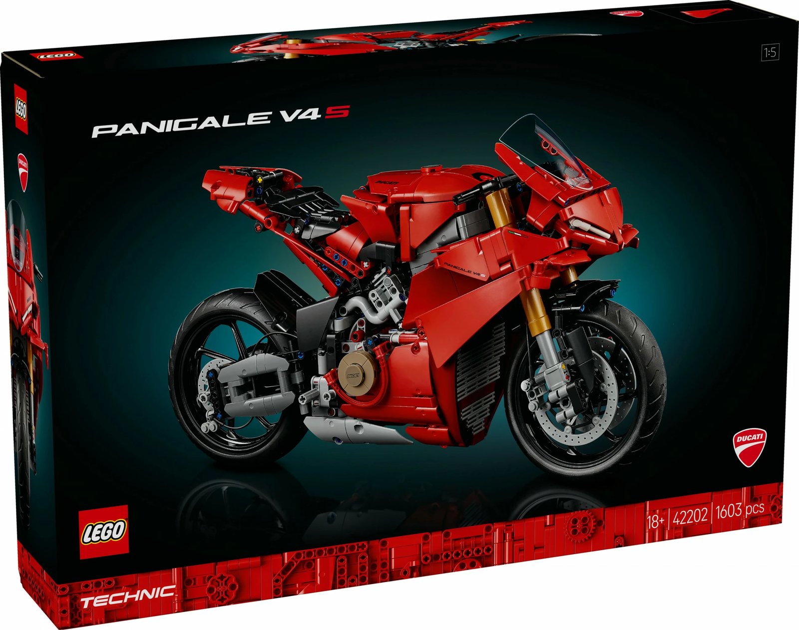 Set ndërtimi LEGO Ducati Panigale V4 S, 1603 copë, ngjyrë e kuqe