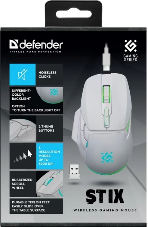 Maus wireless Defender STIX GM-009, 3200 DPI, 6 butona, i bardhë