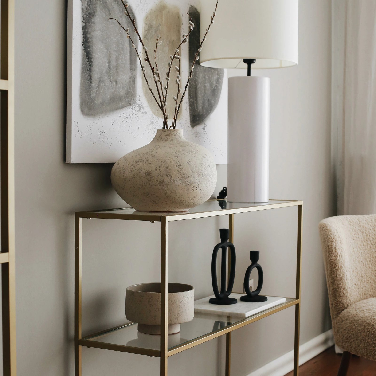 Komodë Hanah Home, D101, ngjyrë ari, xham i temperuar, 100x85x30cm