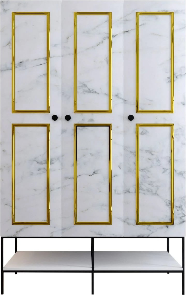 Dollap Hanah Home Martin 3, i bardhë, i zi, detaje të arta