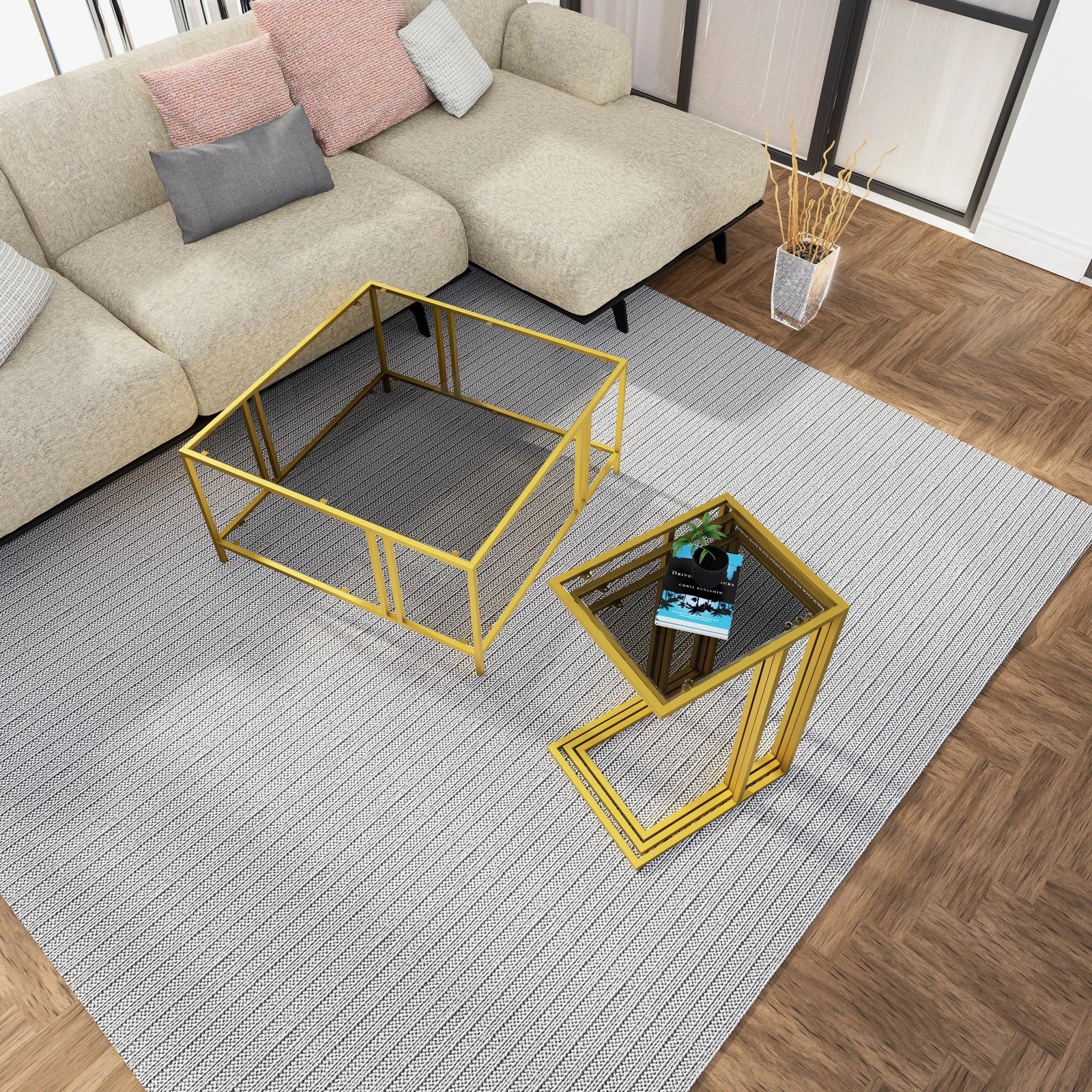 Set tavolinash të vendosshme (3 copë), Hanah Home, Ibiza C, ngjyrë ari, fume