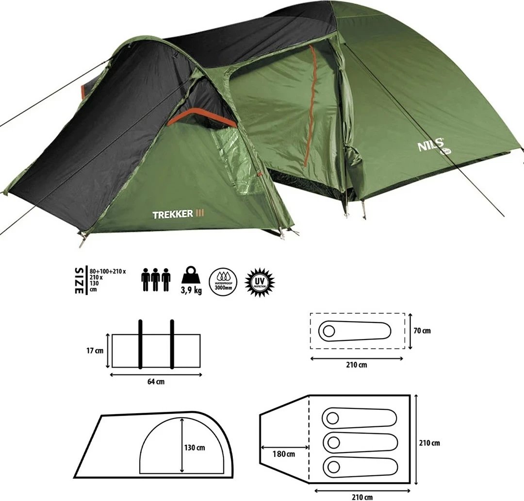 Tendë kampingu NILS eXtreme Trekker III NC6312, Jeshile