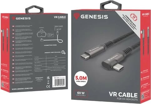 Kabllo USB-C Natec GENESIS NVC-2219, 5m, 10Gb/s, PD 60W, e zezë/gri
