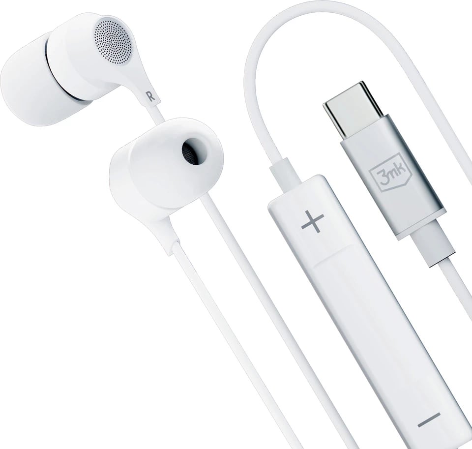 Kufje me tela 3mk Wired Earphones USB-C, të bardha Kufje me tela 3mk Wired Earphones USB-C, të bardha