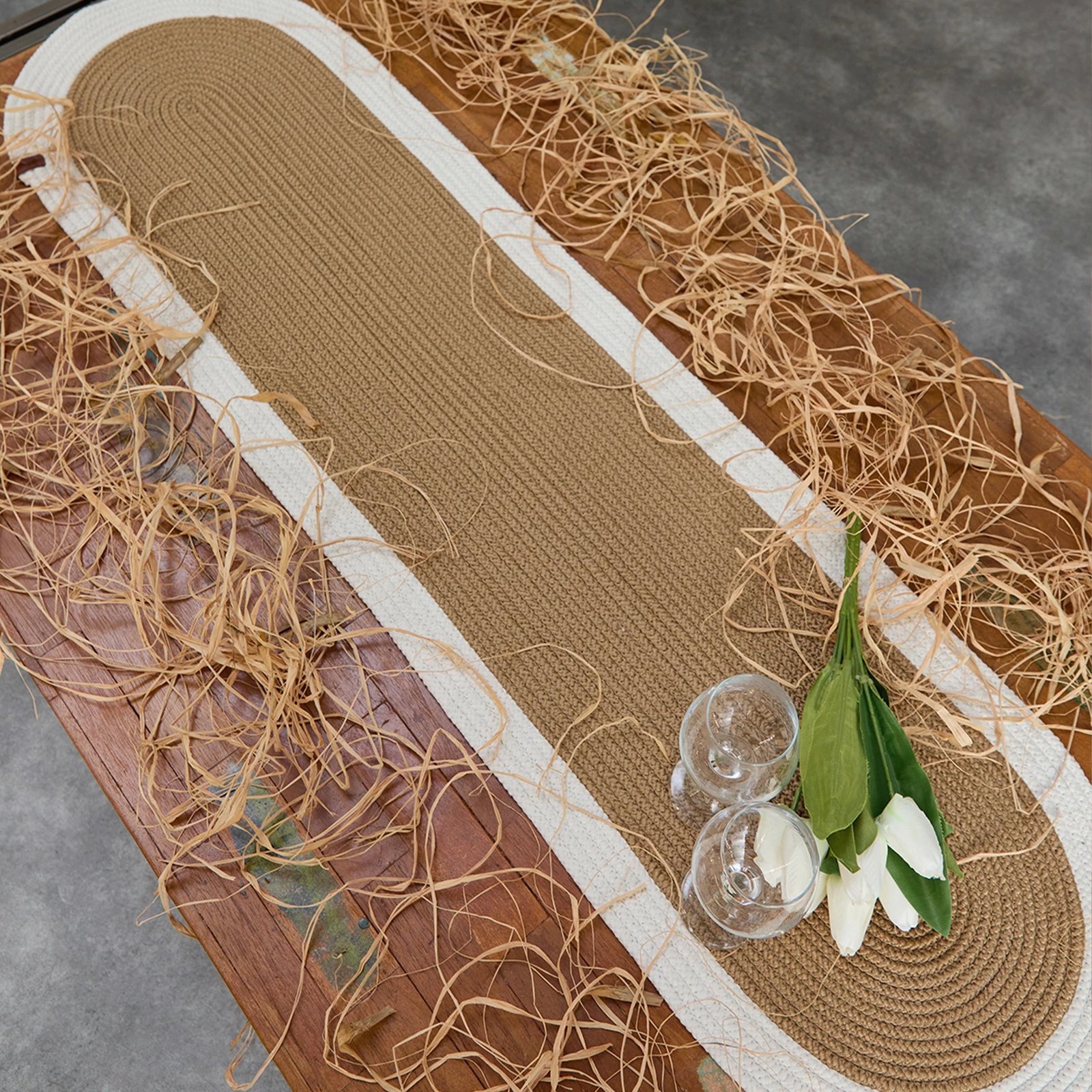 Raner jute, ngjyrë kafe dhe e bardhë, Coco24033, 37x136cm Raner jute, ngjyrë kafe dhe e bardhë, Coco24033, 37x136cm