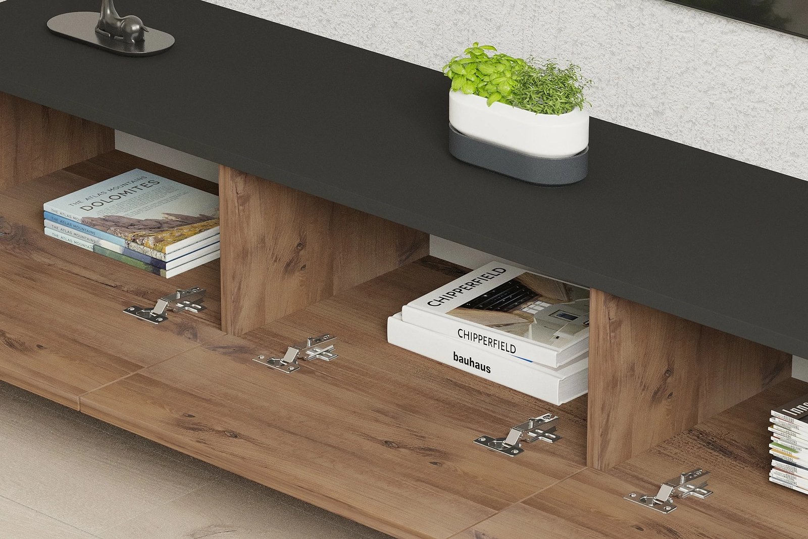 Komodë TV Hanah Home, Pega, ngjyrë e zezë dhe safir, 160x35x35cm