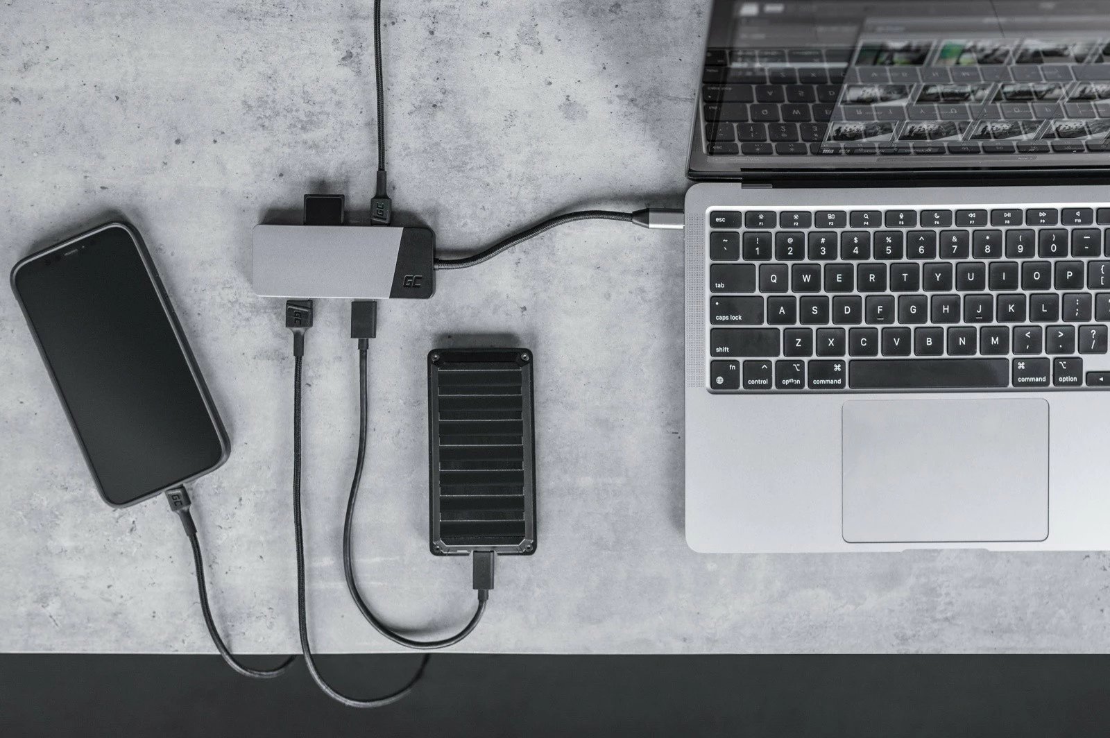 Hub adapter Green Cell HUBGC01, 3xUSB 3.1, HDMI 4K 60Hz, USB-C PD 85W, zi/argjendtë