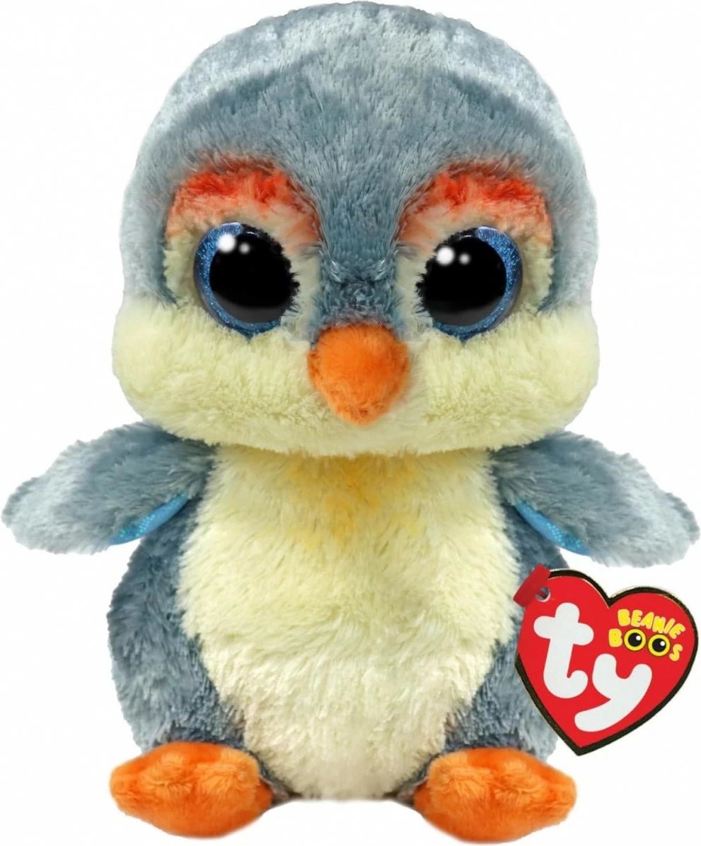 Lodër pelushi TY Penguin Fisher, 15 cm, gri