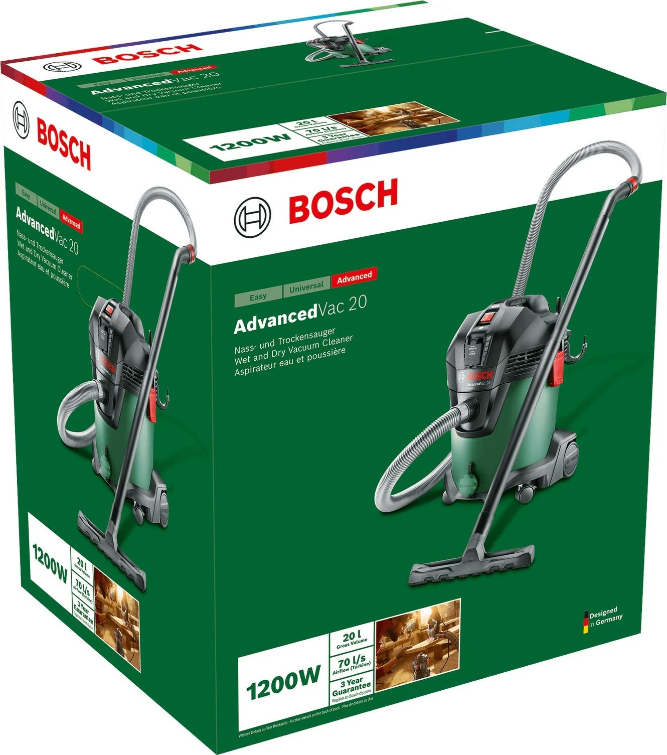 Fshesë me korrent Bosch AdvancedVac 20, 20 L, pa qese, e zezë, e gjelbër