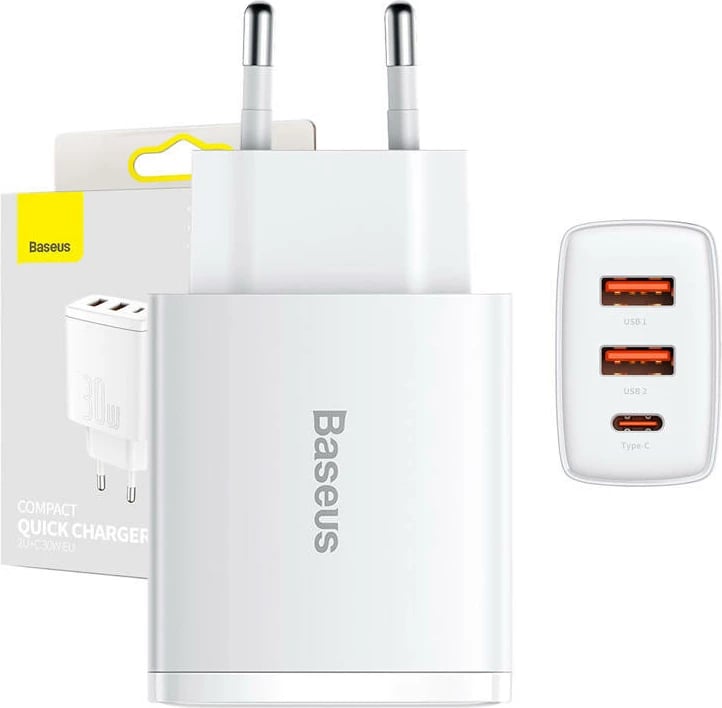 Karikues rrjeti Baseus CCXJ-E02, 30W, 2x USB-A, USB-C, i bardhë