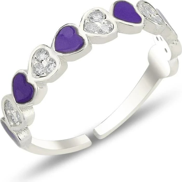 Unazë argjendi Jumeon, zemra të purpurta, SGTL12310 - argjend