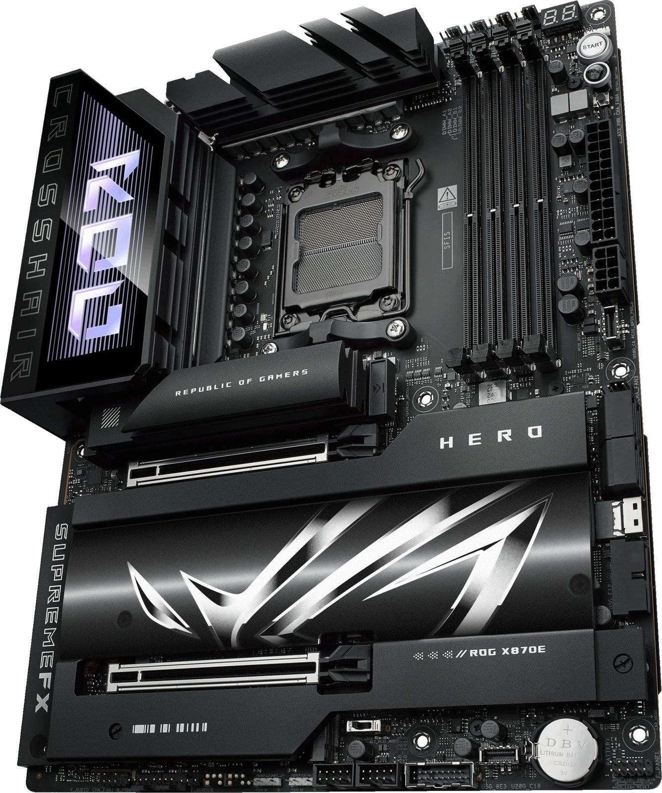 Pllakë amë ASUS ROG CROSSHAIR X870E HERO, AMD X870E, DDR5, ATX, Socket AM5, e zezë