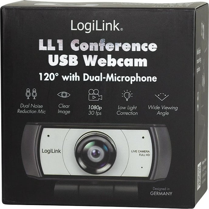 Kamerë konferencash LogiLink UA0377, Full HD 1080p, kënd i gjerë 120°, 2 mikrofona, USB, e zezë