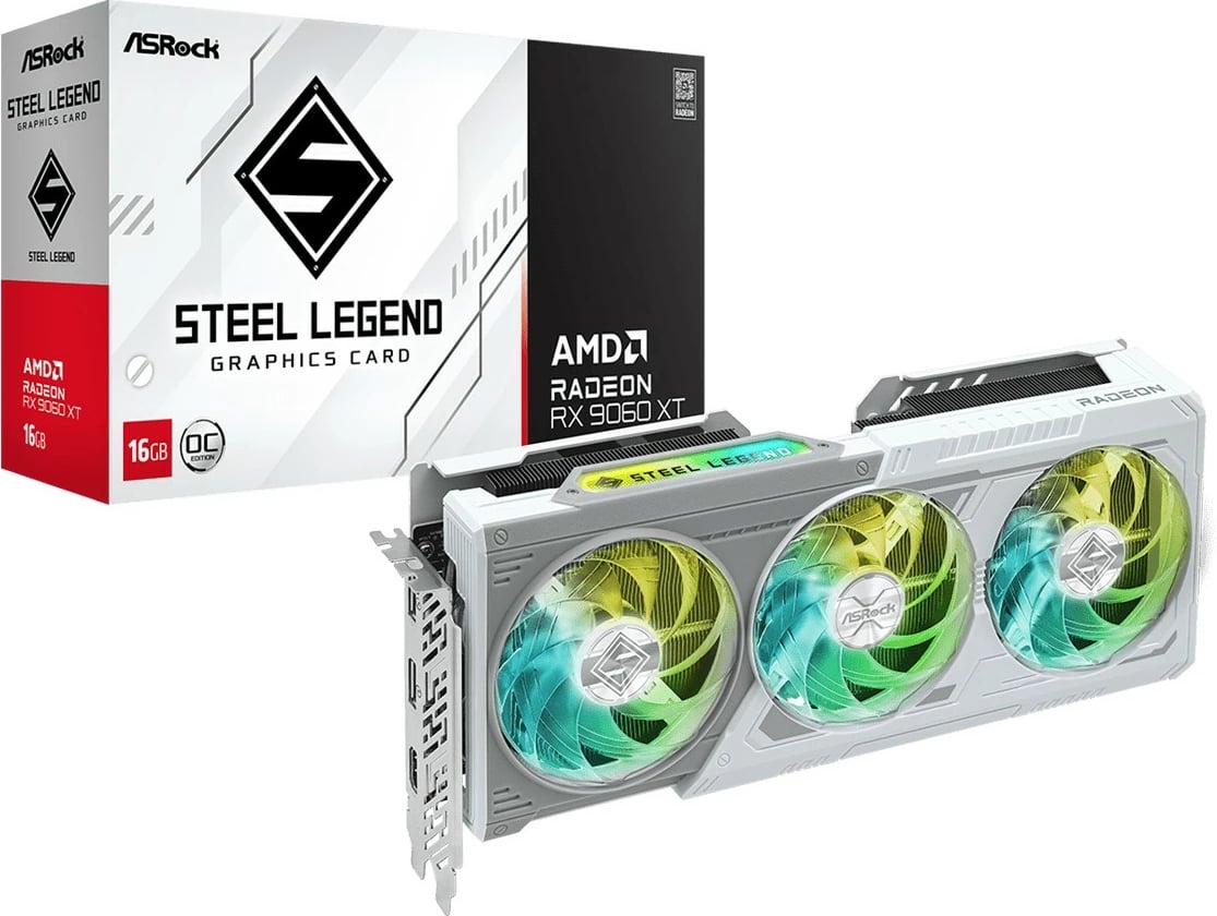 Kartelë grafike ASRock RX 9060 XT Steel Legend OC 16GB GDDR6 e bardhë