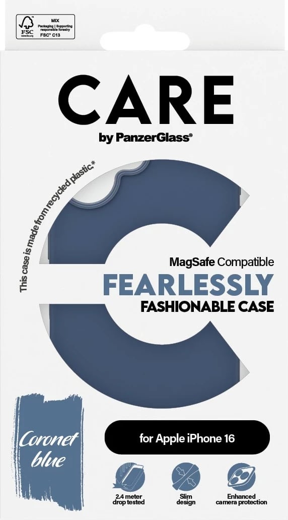 Mbështjellës PanzerGlass CARE Case MagSAFE për iPhone 16, kaltër