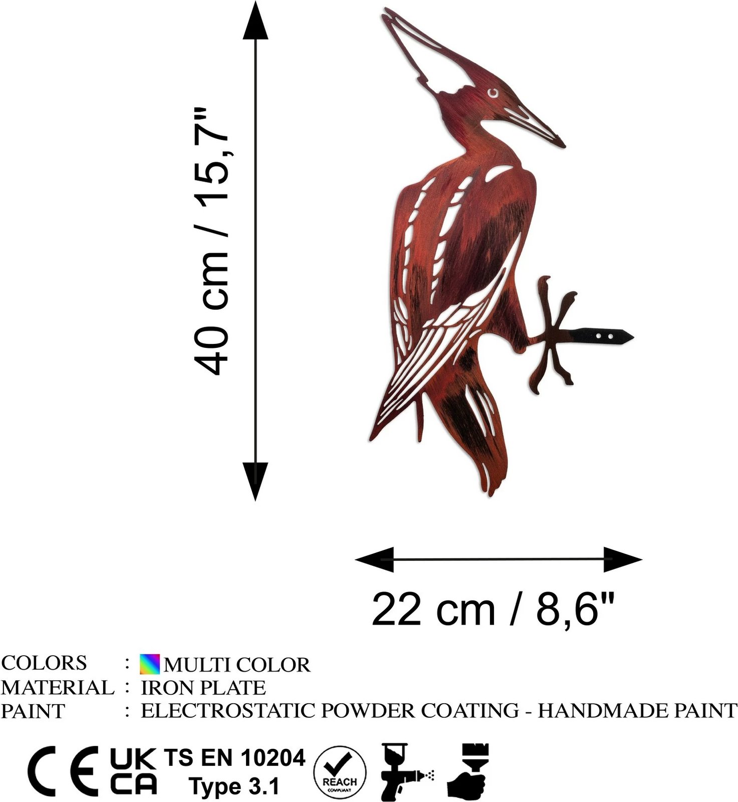 Objekt dekorativ për kopsht, zog në degë, Aberto Design, shumëngjyrësh, 40x22cm