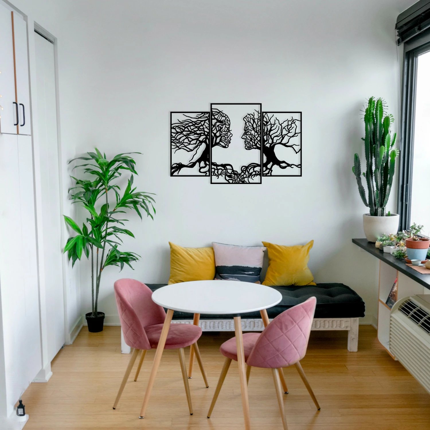 Aksesor dekorativ metalik për mur, Love Tree, ngjyrë e zezë, 116x71cm