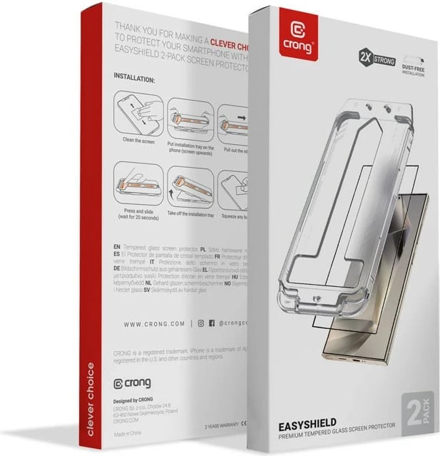 Xham i temperuar CRONG EasyShield për Samsung Galaxy S24 Ultra, 2 copë, me kornizë të zezë