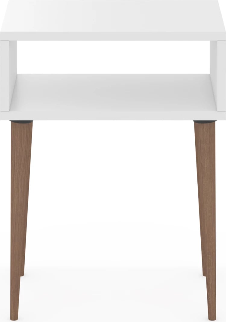 Komodinë anësore TODD FH18183.01 melaminë, ngjyrë e bardhë, këmbë ngjyrë druri natyral, 45x30x58 cm