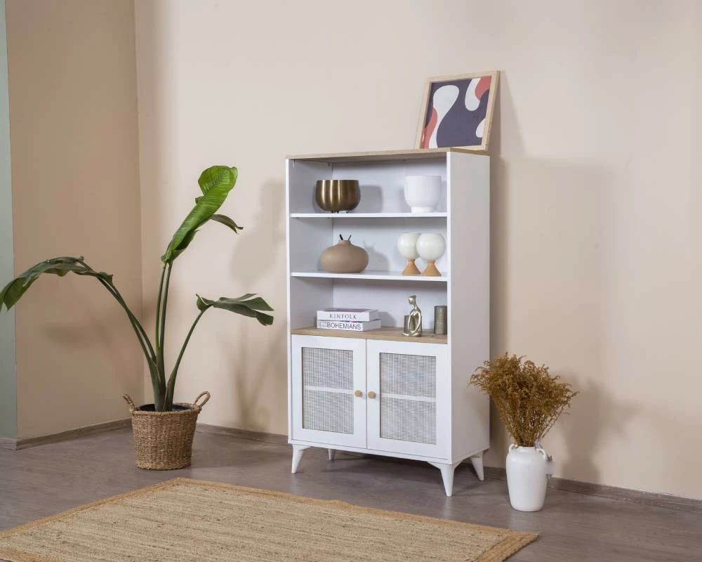 Raft librash Skye Decor, Calvin, i bardhë dhe lis