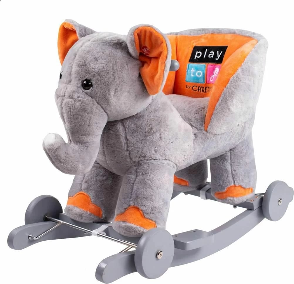 Lodër lëkundëse 2-në-1 me rrota dhe melodi, PLAYTO, Elephant, sedilje ergonomike, deri 30 kg, gri