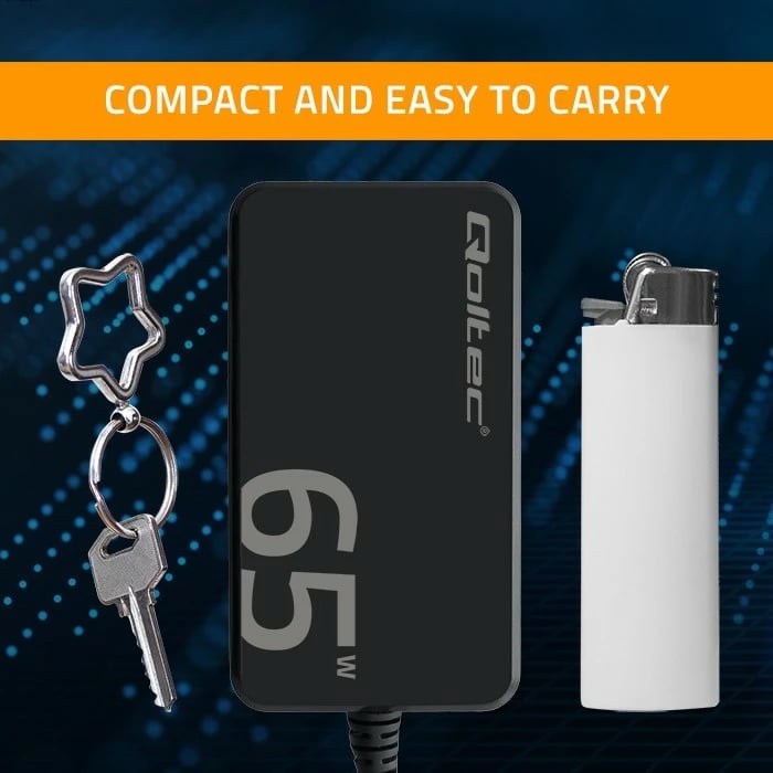 Karikues rrjeti Qoltec 65W GaN, USB-C 3.1, për laptop, MacBook, celular, i zi, me kabllo