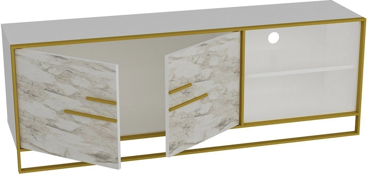 Komodë TV Hanah Home, Polka, e bardhë dhe ari