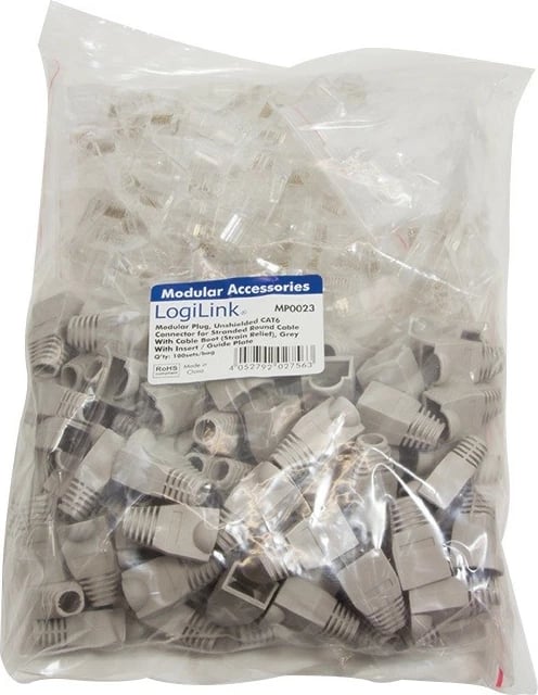 Lidhës RJ45 CAT.6 LogiLink MP0023, 100 copë, me mbrojtje, Gri