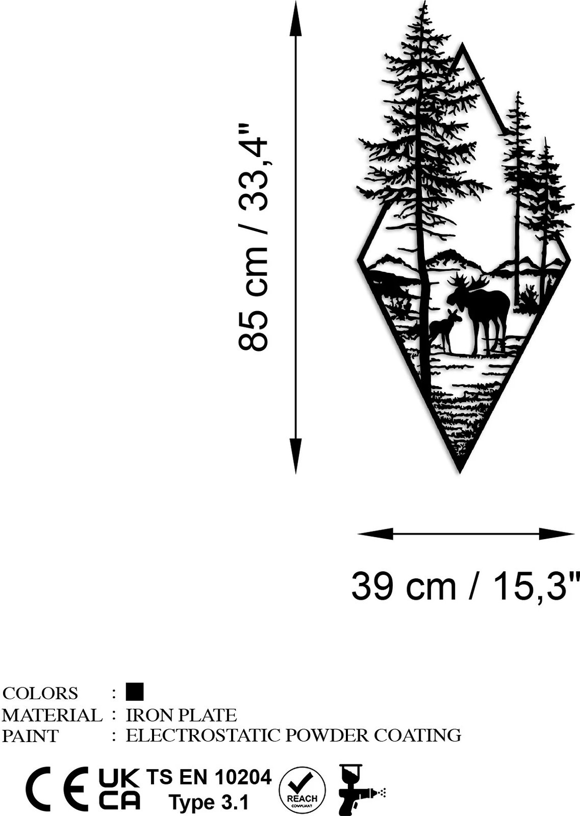 Aksesor dekorativ metalik për mur, Wallity, dreri në pyll