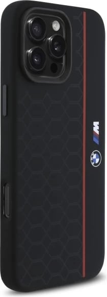 Mbështjellës BMW Silicone Hexagon Red Line MagSafe për iPhone 16 Pro Max, Zi