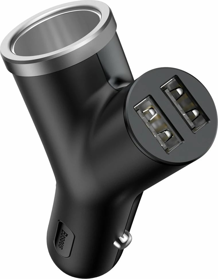 Karikues veture Baseus Y Type CCALL-YX01, 2x USB + prizë çakmaku, 3.4A, LED, i zi