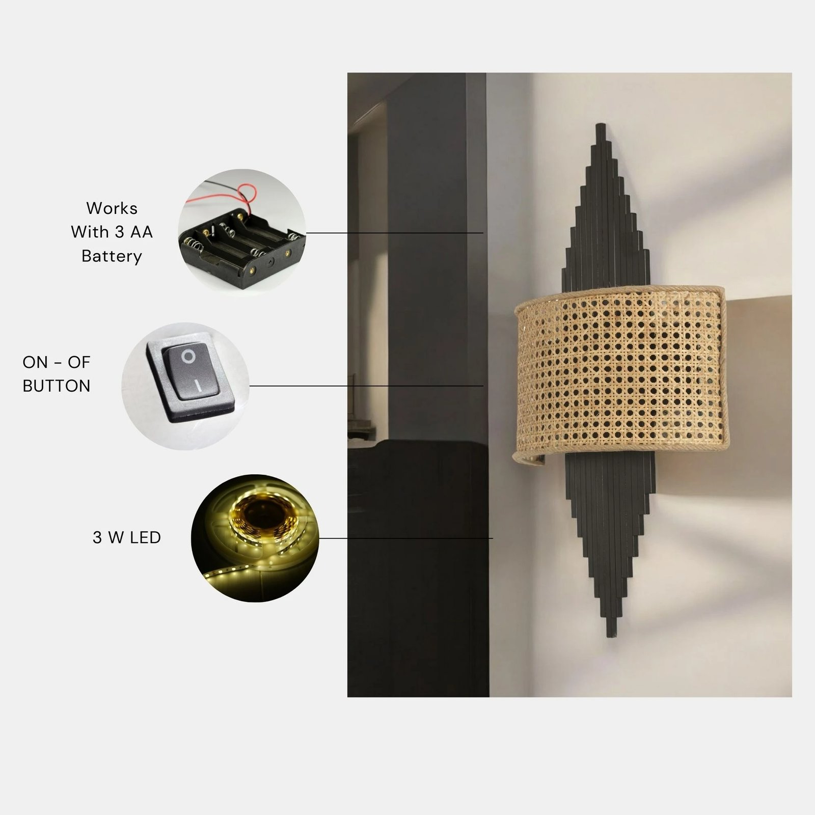 Llambë muri Opviq, Aslı - 8761-3P, metal dhe pëlhurë, e zezë dhe bezhë