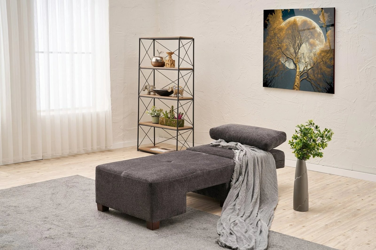 Krevate-kolltuk një vendësh, Atelier del Sofa, Perenna Chenille, antracit, e djathtë