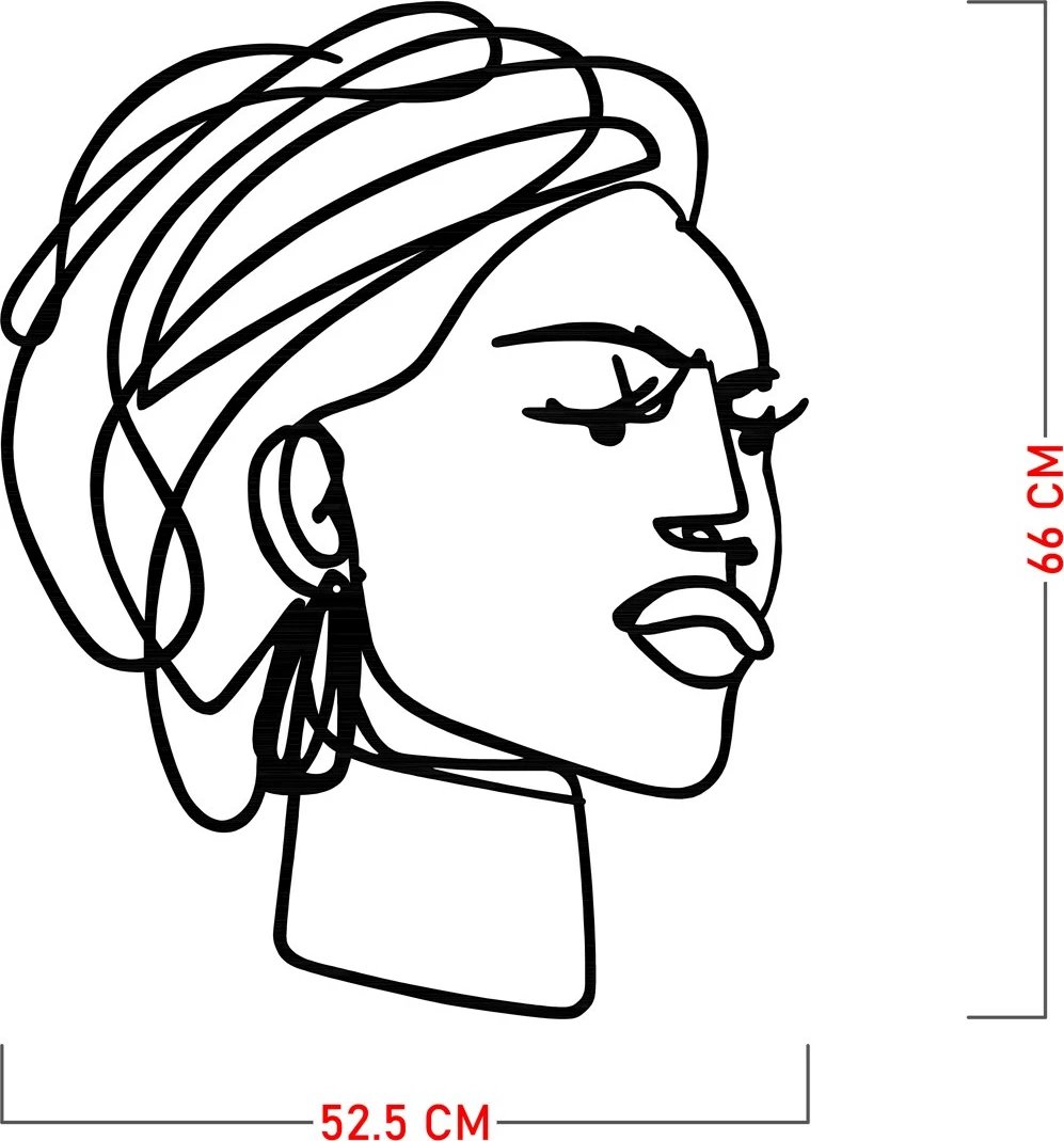 Aksesor dekorativ metalik për mur, Wallity Afro, ngjyrë e zezë, 52.5x66cm