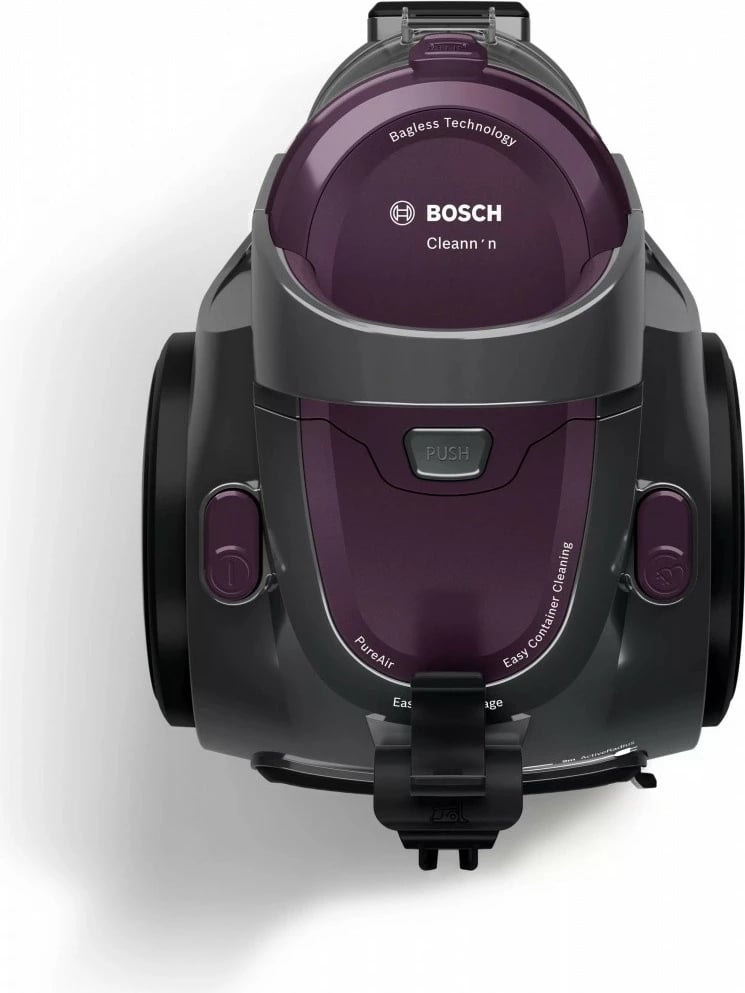 Fshesë me korrent pa qese, Bosch BGC05AAA1, rreze 9 m, filtër PureAir i larshëm, 78 dB, e zezë/vjollcë